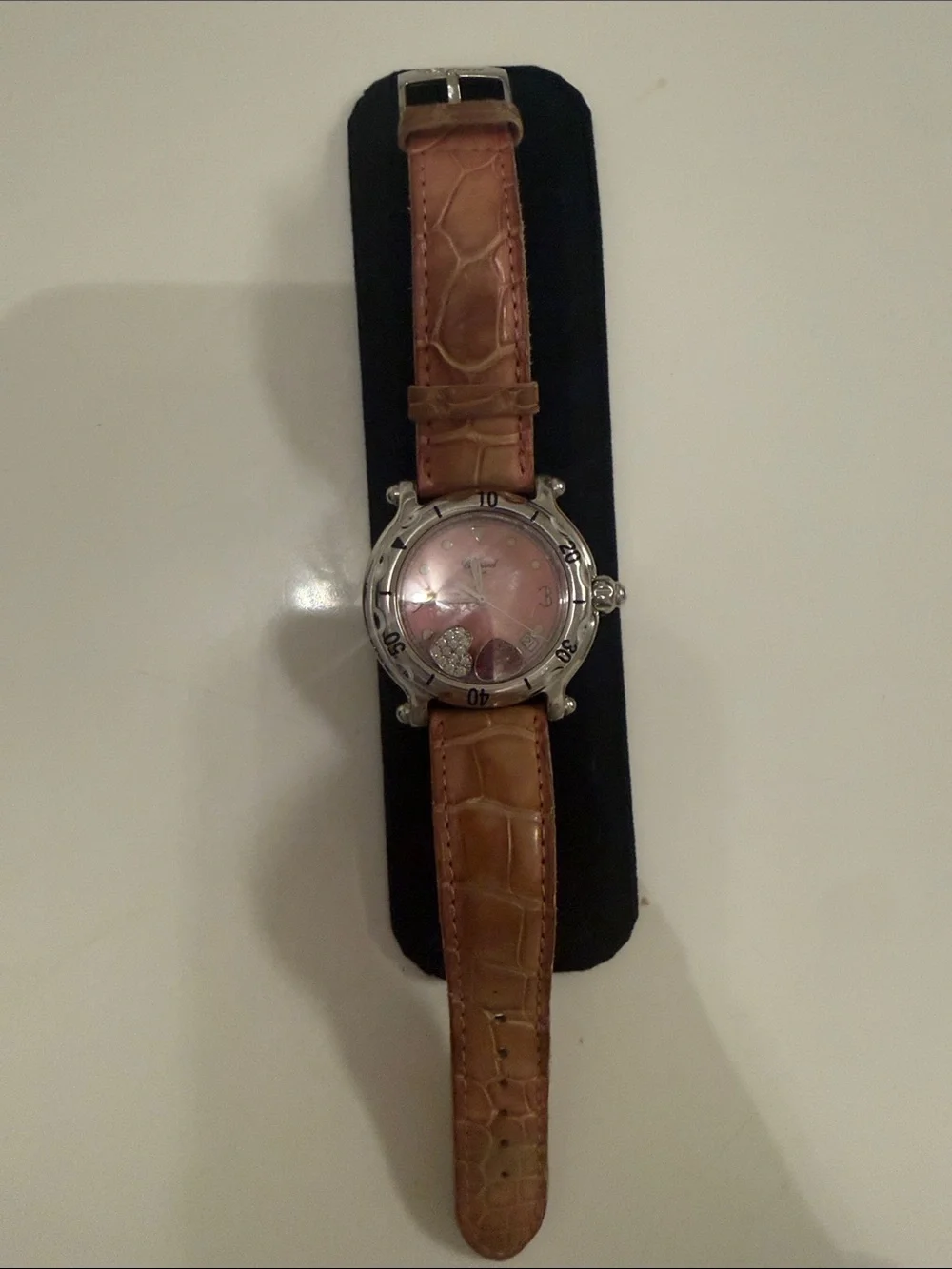 Chopard Pink Dial Watch with Tan Leather Strap